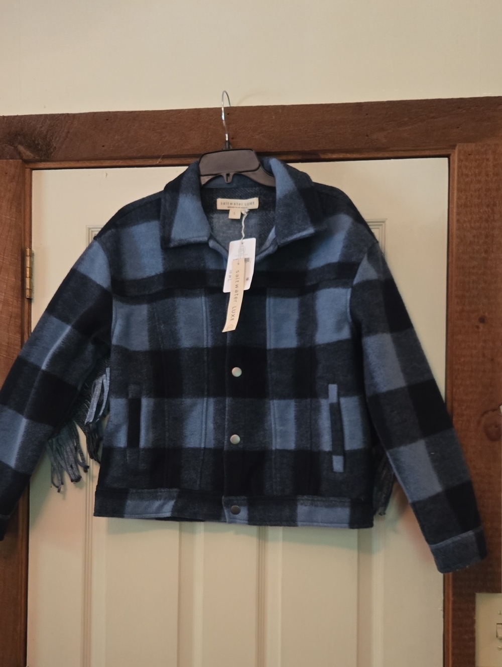 Women's Saltwater Luxe Blue and Black Plaid Warren Jacket. NWT sz L